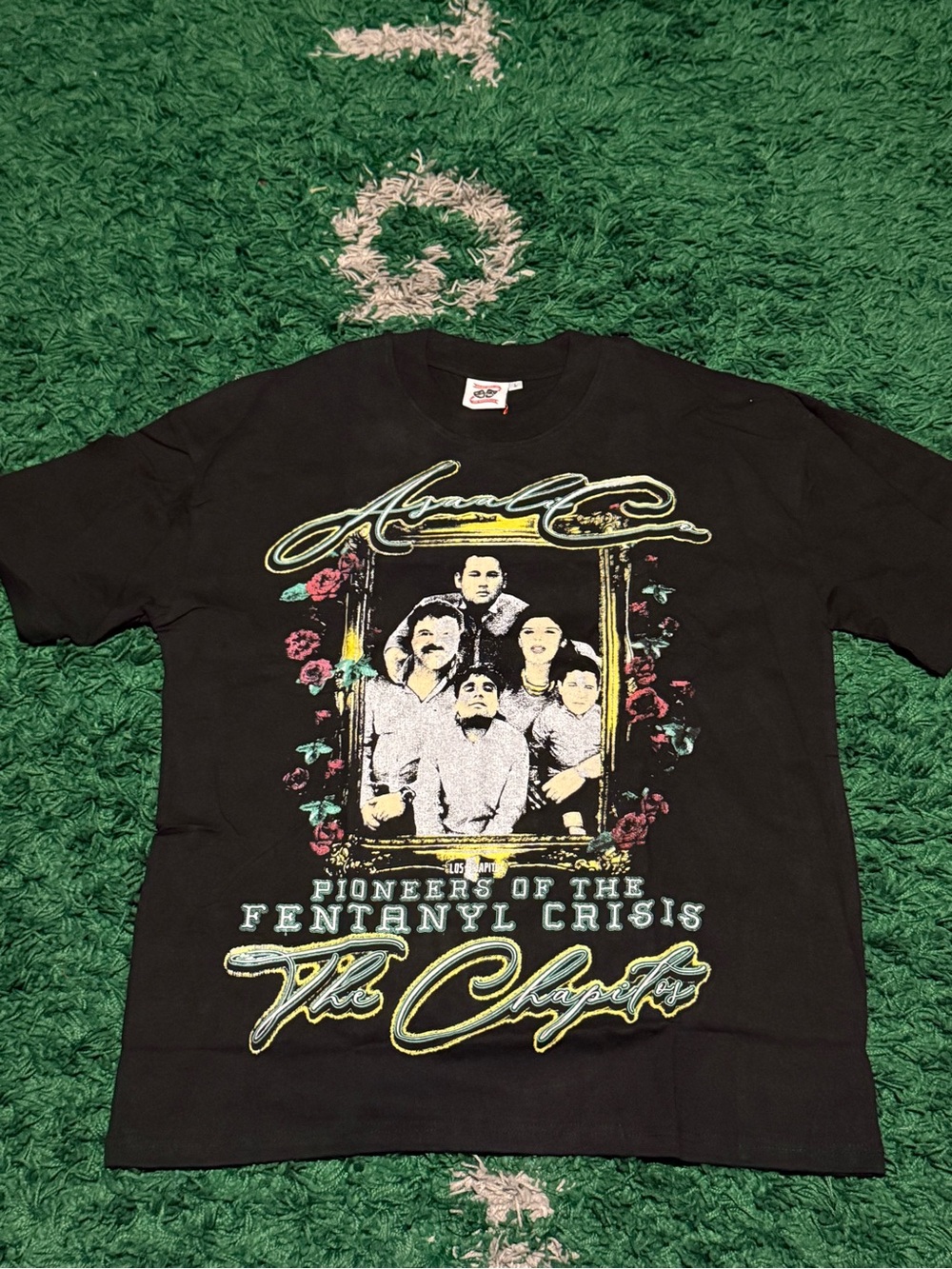 Black Graphic Short-Sleeve Tee with Vintage Band Artwork